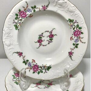 Royal Kent Collection Poland Bavarian Rose Rimmed  Soup Bowls 8.25” set of 4